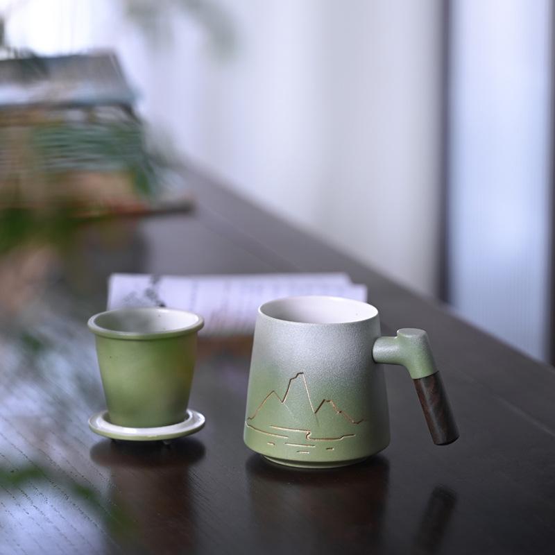 Tea Separation, Tea Cup Drinking Water, Large Capacity Men'S And Women'S Ceramic Cups, Office With Lid Filter Engraving