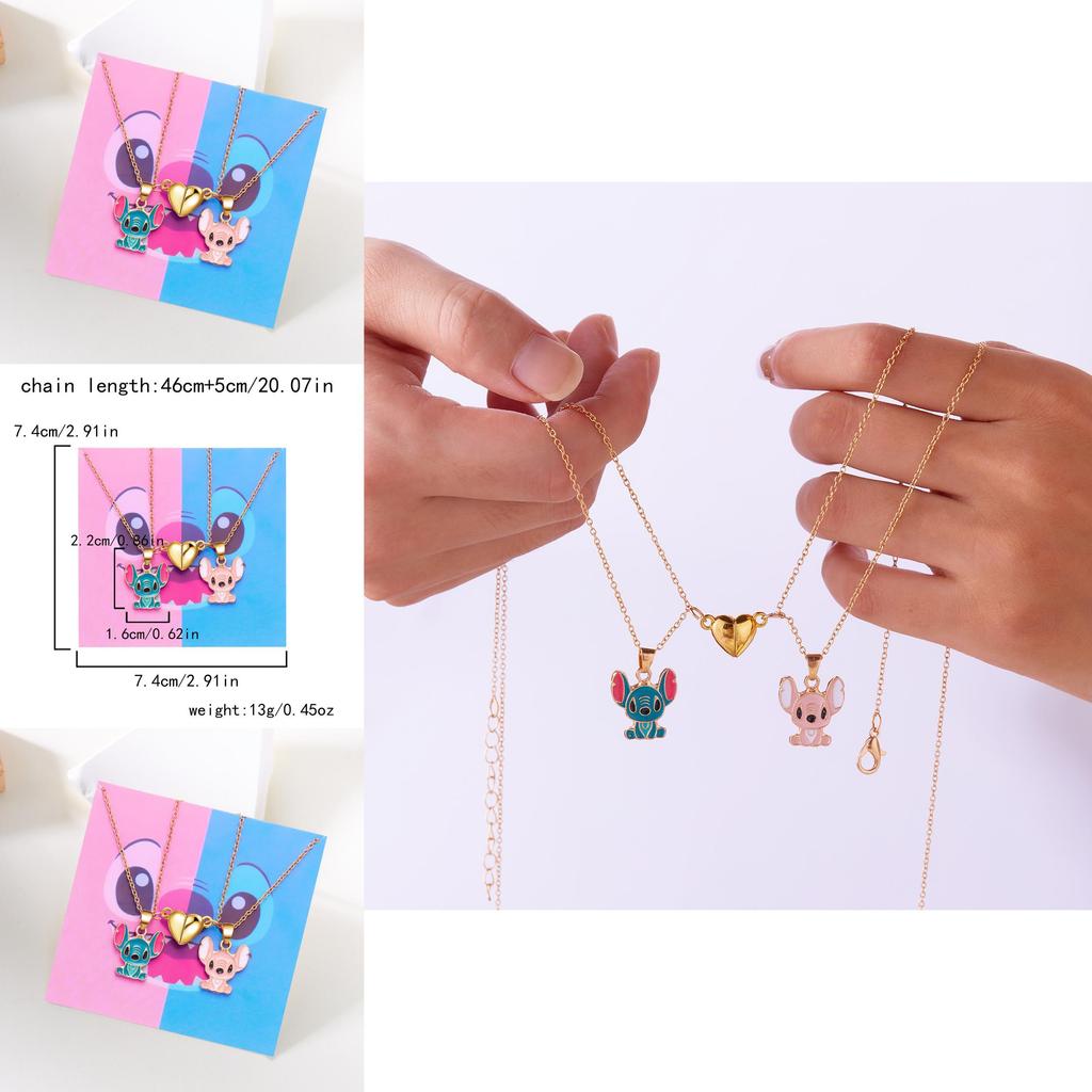 Lilo Stitch Heart Pendant Necklace With Alloy Charm For Couples And Friends
