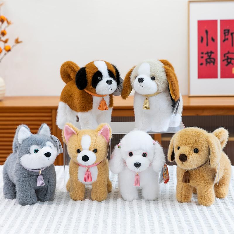 Simulated Standing Position Golden Retriever Plush Toy Corgi Husky Office Puppy Table with Children's St. Bernard Dolls