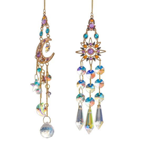 Faux Crystal Suncatcher Decoration Indoor Outdoor Garden Window Wall Hanging Rainbow Maker Sun Moon Star Ornament Pendant
