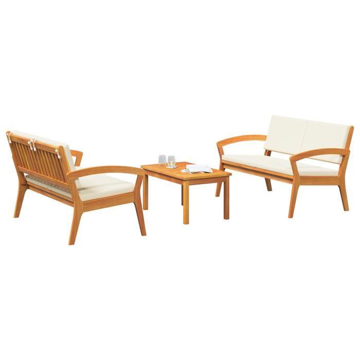VidaXL Ensemble Bistro 3 pièces avec Coussins - Bois d'Acacia Massif 3328615