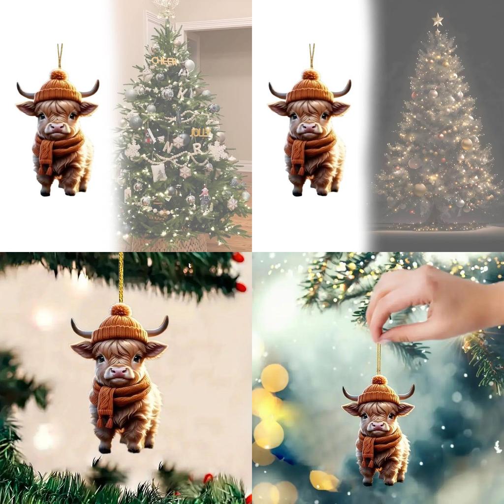 Adorable Cartoon Cow Acrylic Car Pendant Charming Holiday Tree Decoration Home Decor