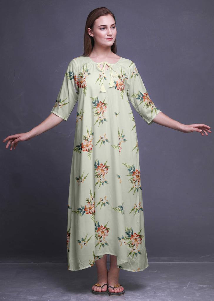 Bimba Light Yellow Floral Chinese Anemone Womena    S LongA   Maxi Nightgowns For Women Cotton Printed Nightwear Loose Sleepwear