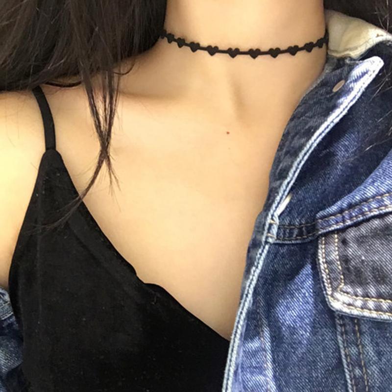 Gothic Punk Lace Choker Necklace For Women Teens Girls Rivet Heart  Collar Necklace Rock Fashion Jewelry Gifts Party  Necklace