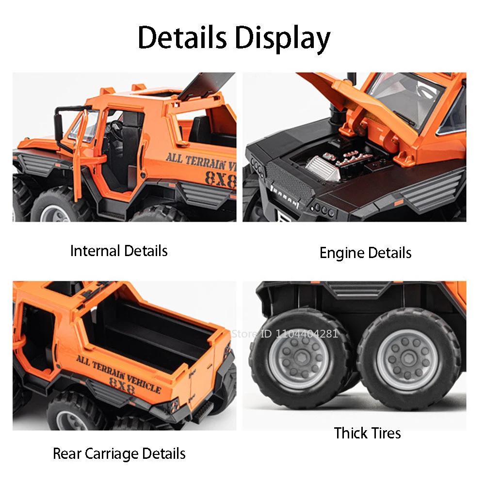 1:32 Russian Avtoros 8x8 Mammoth Models Diecast Cars Toys Doors Opened Sound Light Pull Back Miniature Vehices Fun Gift for Boys