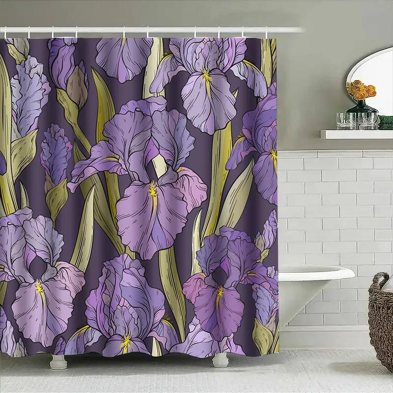 Vibrant Purple Floral Bath Curtain Artistic Shower Curtain For Bathroom Decorations.