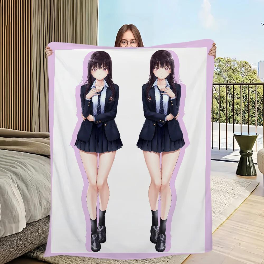 Warm Soft Plush Game Yui Seifuku Fanart KKanojo Blanket for Sofa Living Room Office Bedroom Travel Gift Konomi Flannel