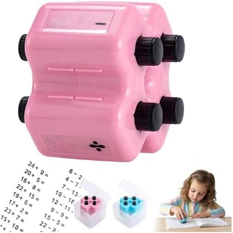 4-in-1 Math Roller Stamp ,Addition Subtraction Multiplication Division Refillable Ink Included Educational Math Practice Tool розовый