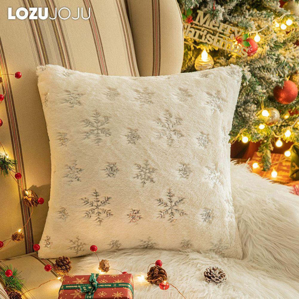 1PC LOZUJOJU Christmas Snowflake Pattern Pillowcase Embroidered Sequin Cushion Cover for Sofa Living Room Bedroom Home Decor