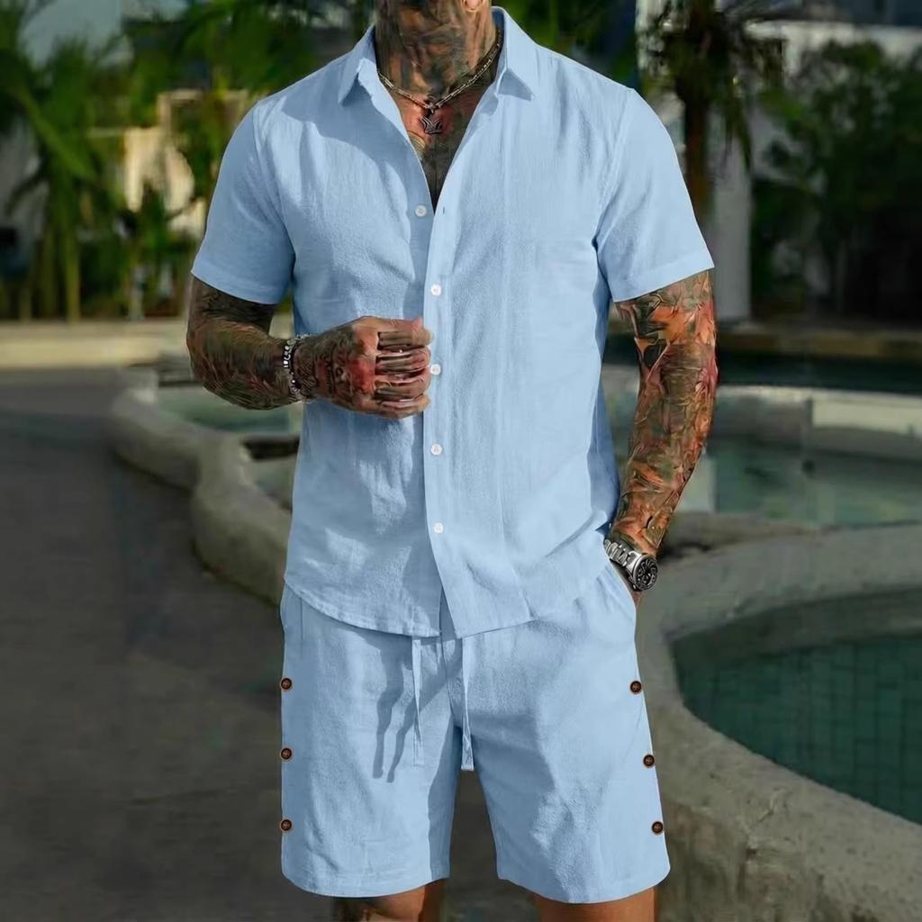 Men Casual Summer Short Sleeve Shirt And Shorts Beach Vacation Set