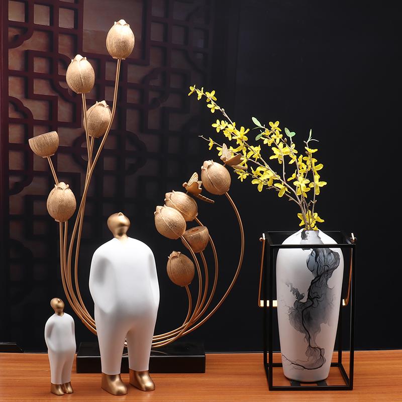 Chinese Alloy Resin Lotus Seedpod Sculpture Ornaments Home Livingroom Porch Furnishing Decoration Crafts Zen Lotus Fengshui Art
