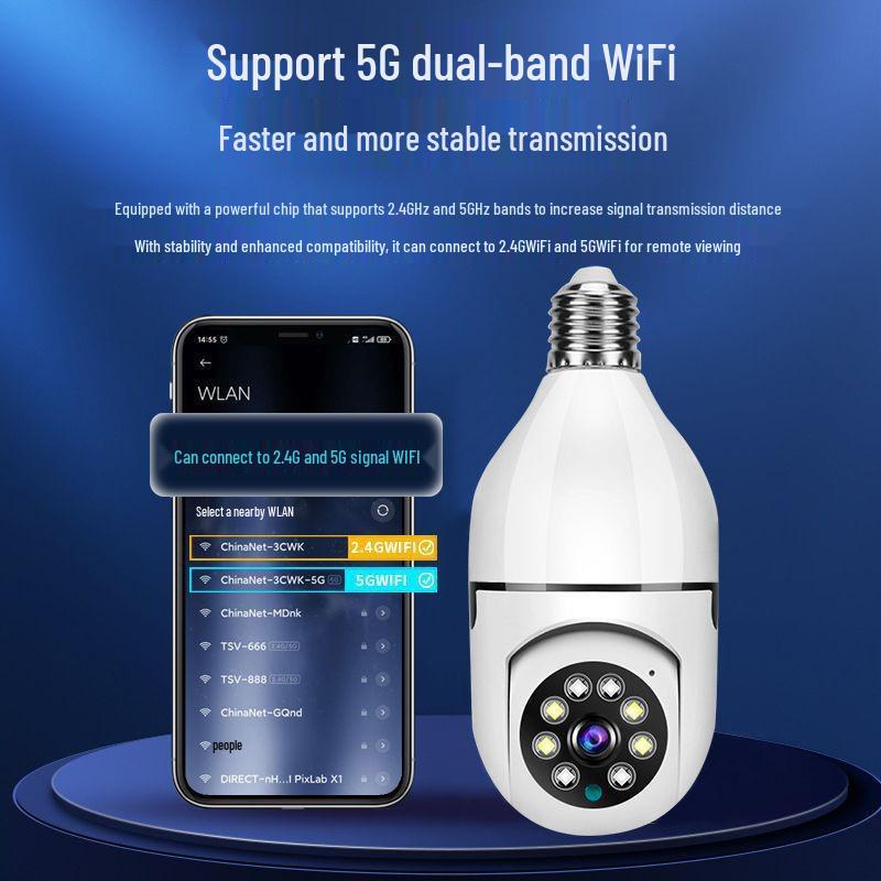 E27 Smart Bulb Camera: 3MP Wireless HD with 5G Dual-band, Panoramic View, and Smart Alarm.