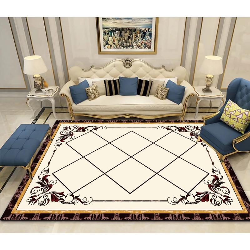 European Luxury Golden Rugs for Living Room Home Marble Bedroom Decor Large Size Carpet Coffee Table Non-slip Mat