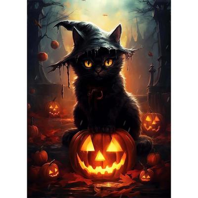 Diamante Redondo 5D DIY Pintura de Diamante Rosa "Halloween com Gatos" Bordado Ponto Cruz Decoração Mosaico Presente