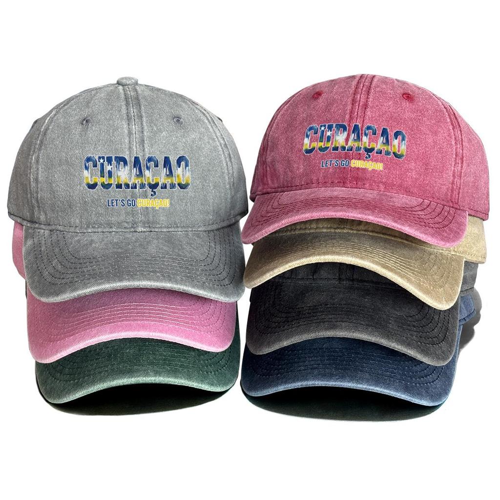 Snapback Baseball Cap With "CURACAO" "LETS'S GO CURACAO" Flag Printed , Adjustable Baseball Hat Retro Sporting Vintage Casual Dad Hat