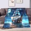 Sailing Ship Under Moonlit Sky Patterned Flannel Blanket Perfect for the Bedroom Living Room, Sofa, or a Little Nap