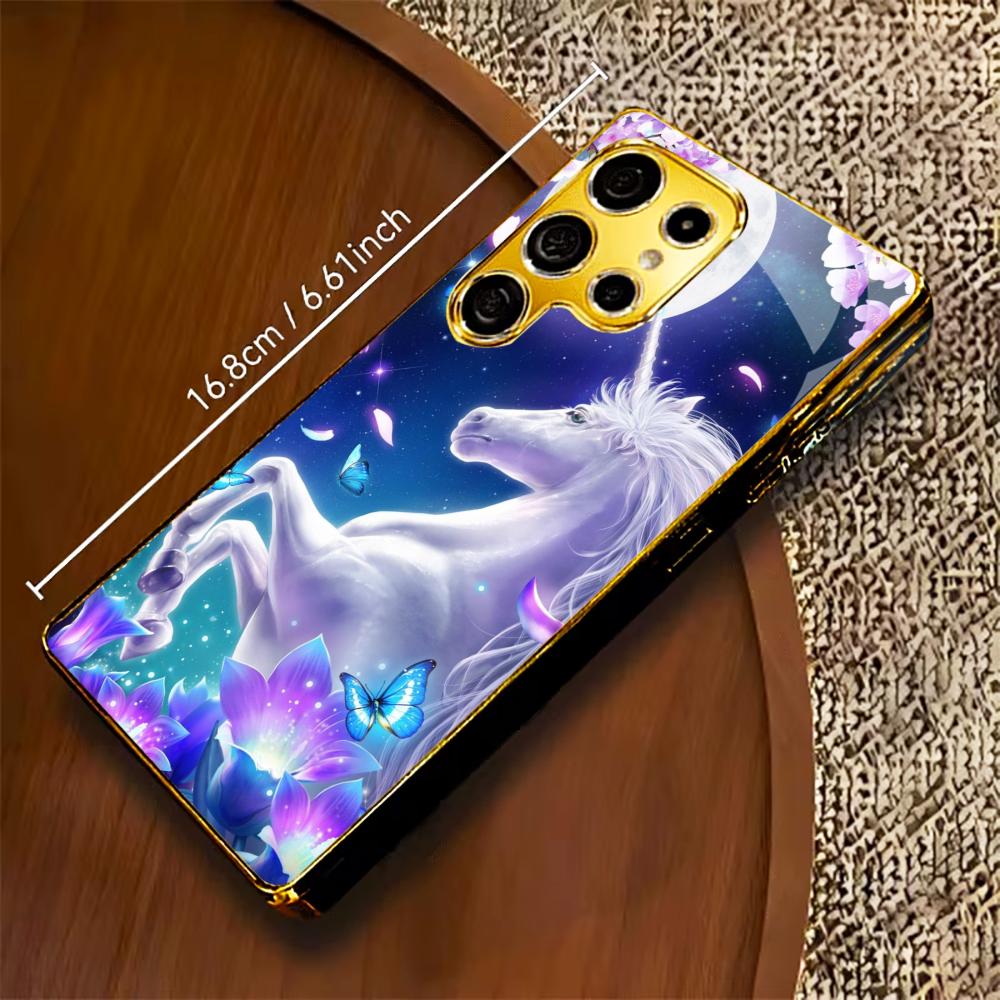 Unicorn New model Luxurious PhoneCase Electroplated Glass PhoneCase for Samsung Galaxy S26 S25 S24 S23 S22 S21 FE,Ultra,Plus