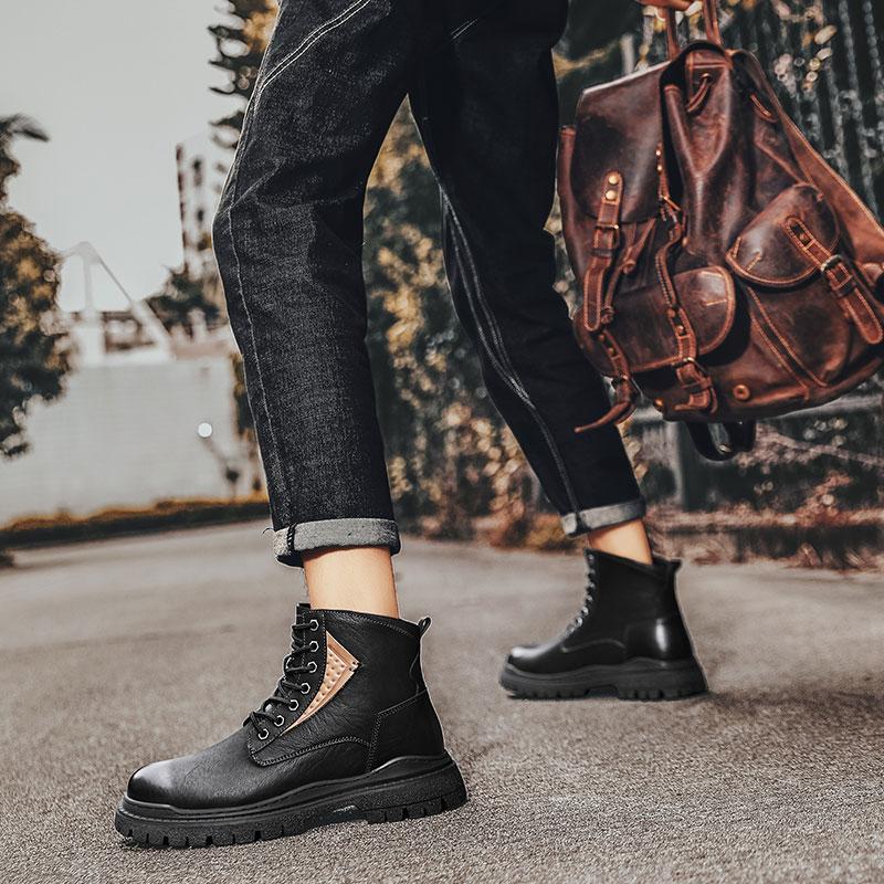 Fashion With Fur Leather Dress Business Men Men's Boots Ankle Genuine Leather Boots Men Winter Shoes Motorcycle Boots For Man