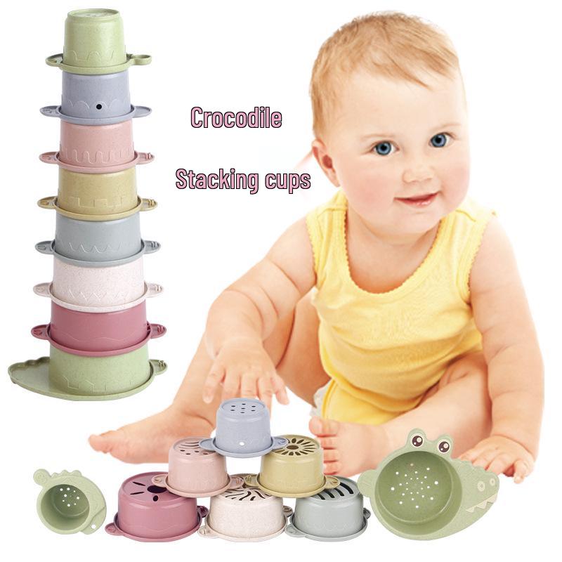 2023 Kids Educational Stacking Hourglass Bath Cups - Wheat Straw Material