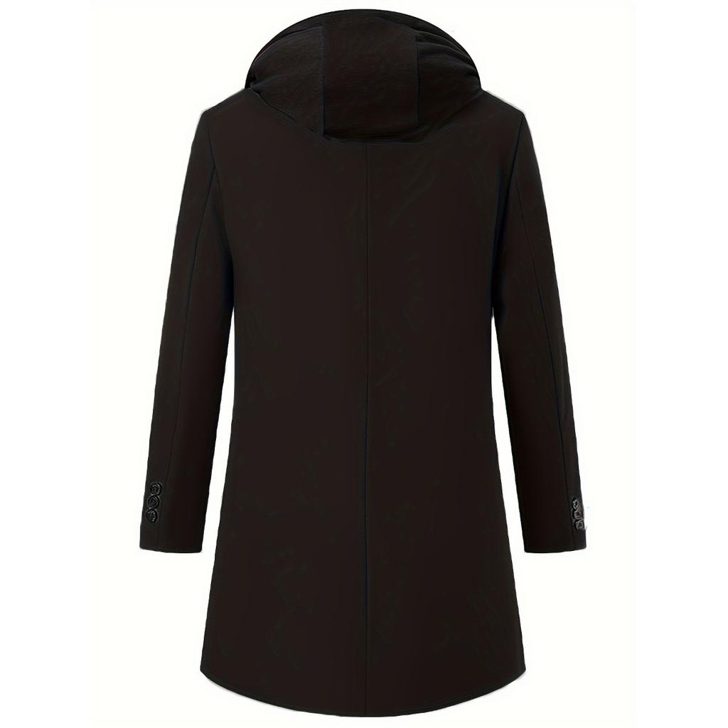Autumn Winter Men's Thickened Padded Wool Hooded Overcoat, Fake Two-piece Mid-length Warm Parka Jacket