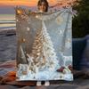 1pc White Christmas Print Blanket - Lightweight Flannel Blanket for Sofa, Bed, Travel, Living Room, Office, Sofa, Chair & Bed -