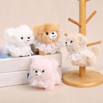 Doll Pendant Plush Lace Collar Bear Keychain with Metal Bead Chain Portable Bag