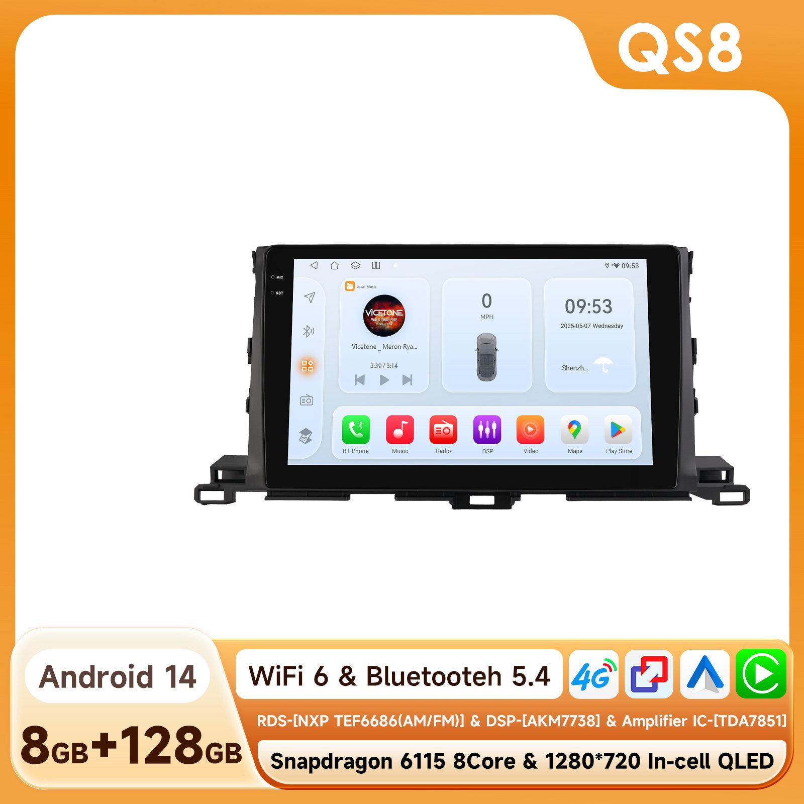 

Hizpo Snapdragon Intelligent Screen Car Radio for Toyota Highlander 2014 2015 2016 2017 2018 2019 Wireless Carplay Multimedia Android Auto Qualcomm QS8 8Core 8G 128G