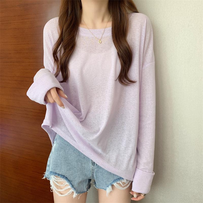Women's Summer Plus Size Thin Mesh Sunscreen Clothing Long Sleeved Casual Loose T-shirt
