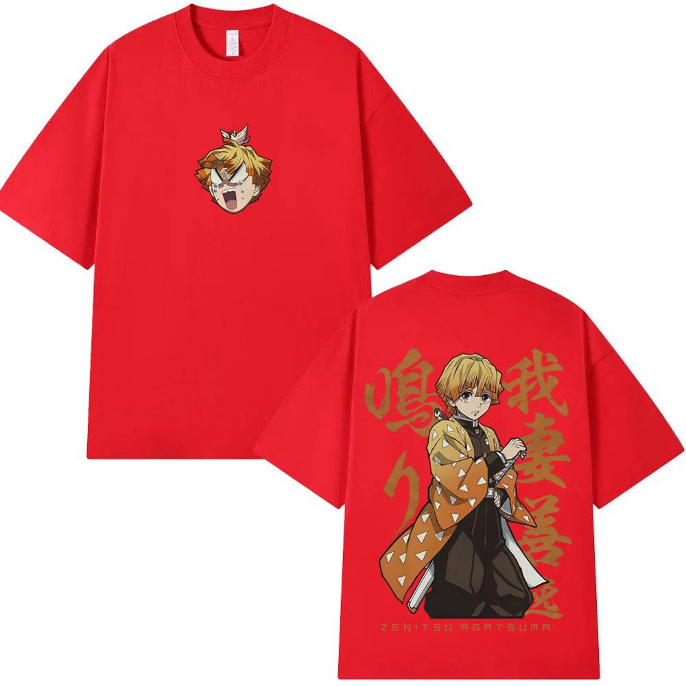 Anime Demon Slayer Agatsuma Zenitsu Graphic T Shirt Men Women Clothing Fashion Oversized Short Sleeve Tshirt Cartoon Streetwear