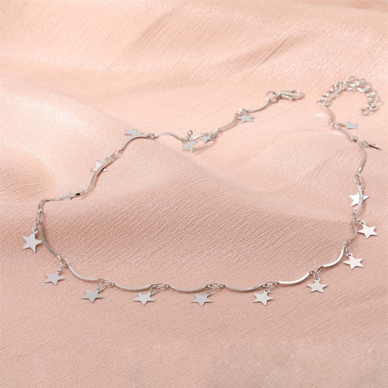 Fashion Gold Color Star Tassel Pendant Necklace For Men Women Minimalist Metal Geometric Clavicle Chain Chokers Jewelry