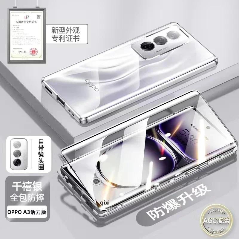 360 Full Case For OPPO A80 5G A40 4G A40M A60 A3X A3 Pro Double Sided Magnetic Adsorption Metal Tempering Glass Protection Cover