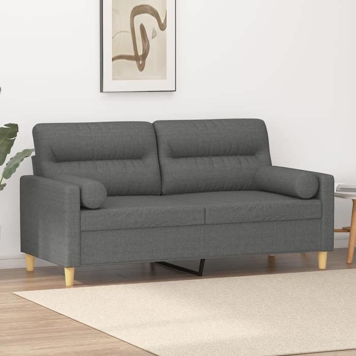 VidaXL Canapé 2 places avec oreillers gris foncé 140 cm tissu, canapé, causeuse, canapé de salon, canapés, canapé rembourré, 3200822