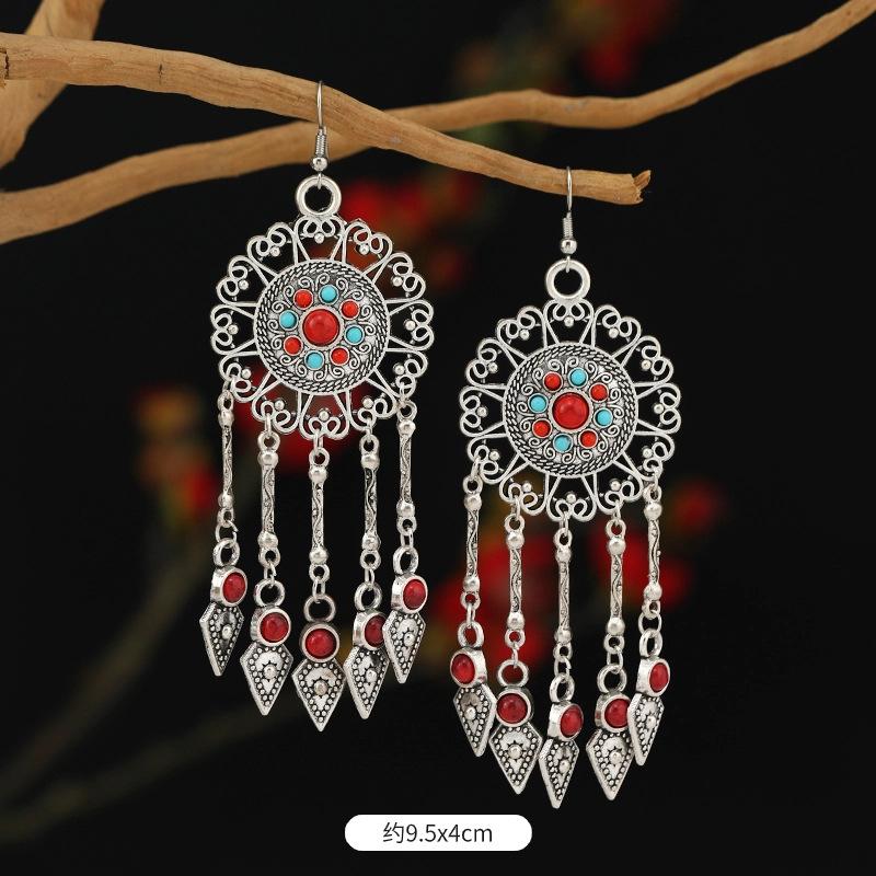 Boucles d'oreilles de niche rétro exotiques pour femmes, longues et personnalisées à franges, boucles d'oreilles au tempérament bohème