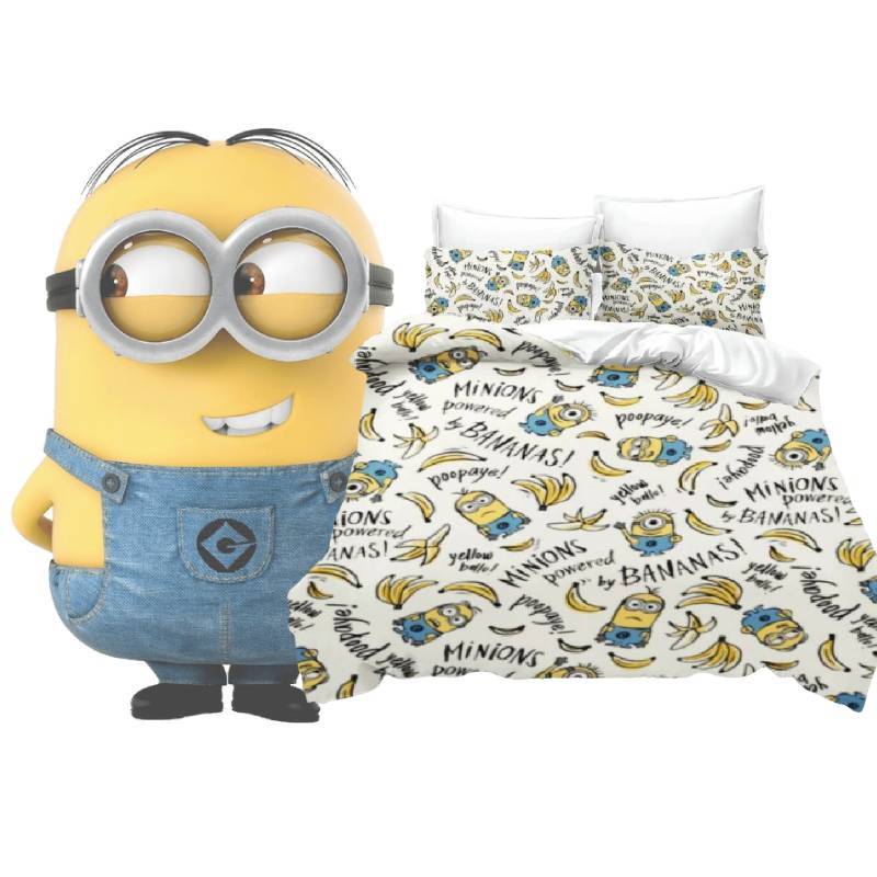 Minions Bettbezug Cartoon-Bezug und Kissenbezug Set Baumwolle Niedlich Bedruckter Bezug Steppdecke