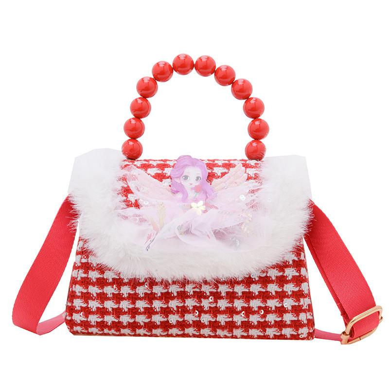 Cute Red Princess Style Children's Coin Bag With Charming Bow And Cartoon Design