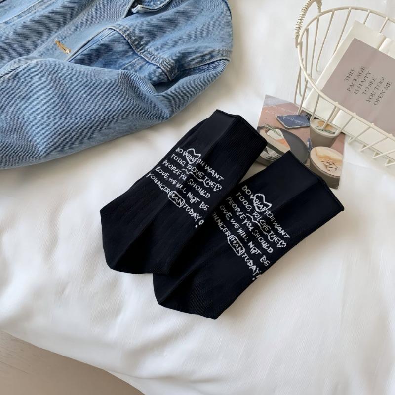 Women's Spring and Summer Thin New Solid Color Heel Letter Breathable Tube Cotton Socks