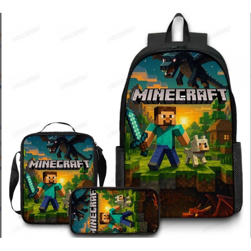Minecraft School Backpack Set With Printed Game Pattern For Kids Students