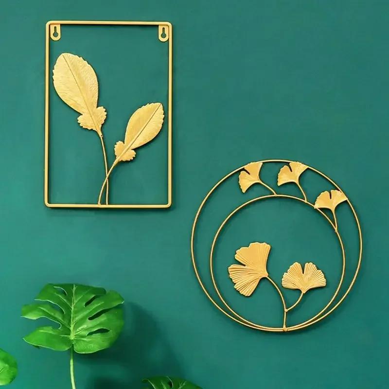 Creative Fashion Nordic 24cm Iron Wall Hanging Ornament Gold Picture Frame Ginkgo Leaf Palm Tree Wall Background Decor Room Home