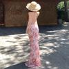 French Chic Swinging Neck Skirt, Red Floral Backless Display Skirt, Island Vacation Travel Photo Beach Skirt