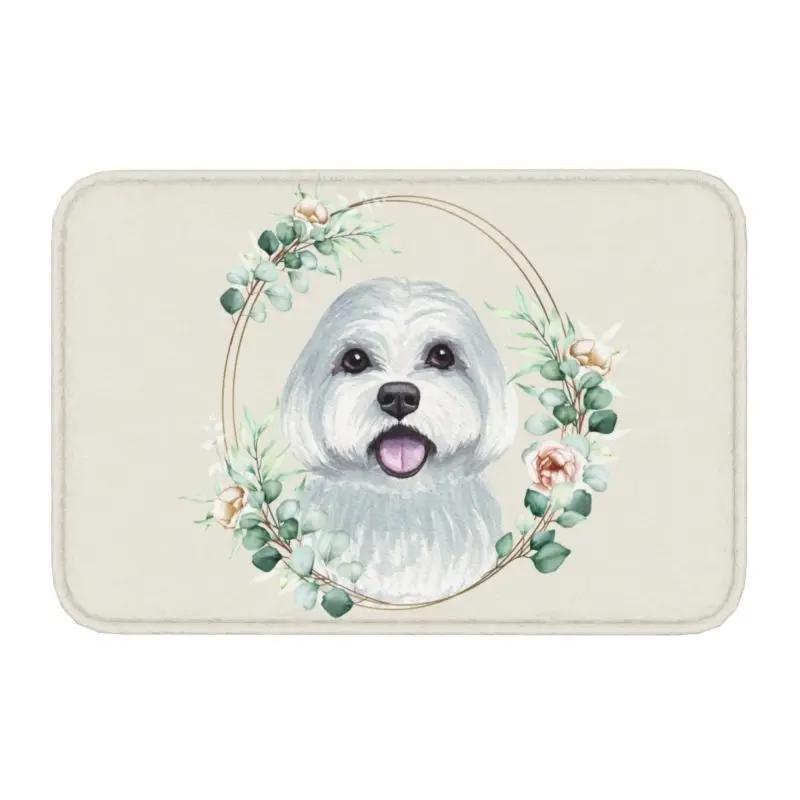 Custom West Highland White Terrier Dog In Floral Gold Wreath Doormat Non-Slip Entrance Door Floor Mat Garage Rug Carpet Footpad
