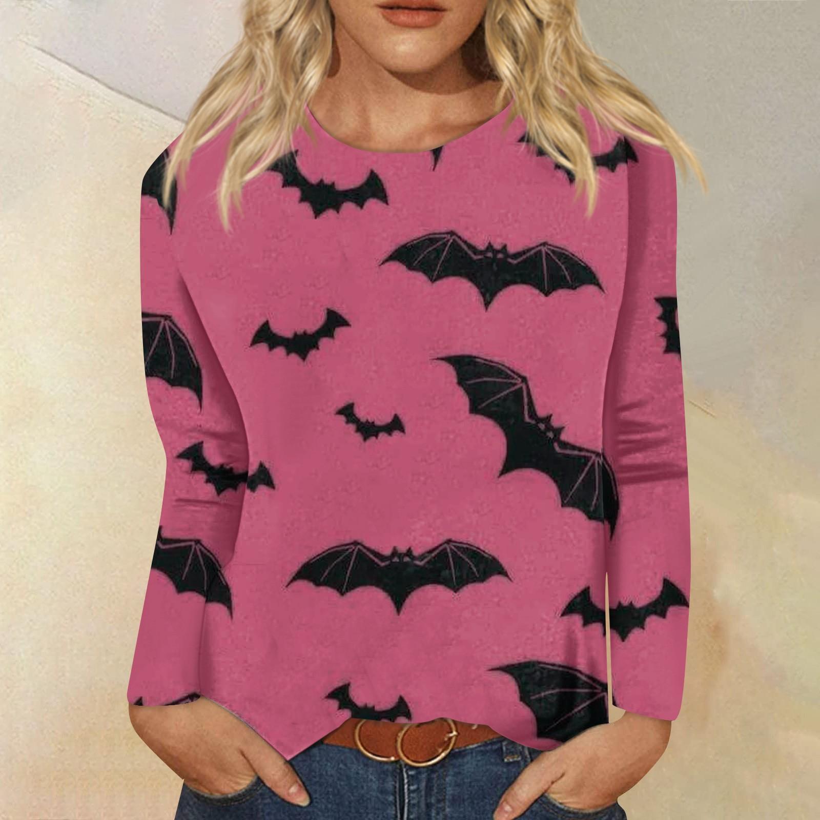 

Женская модная повседневная футболка с круглым вырезом и длинным рукавом с принтом на Хэллоуин XXL розовый