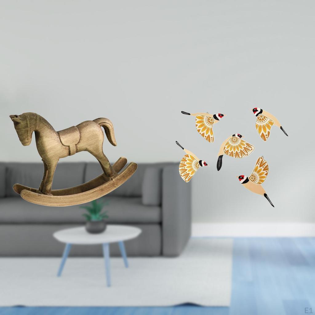 Rustic Wooden Bird Rocking Horse Figurine Sculpture Ornament for Home Decor Countertop Cabinet TV