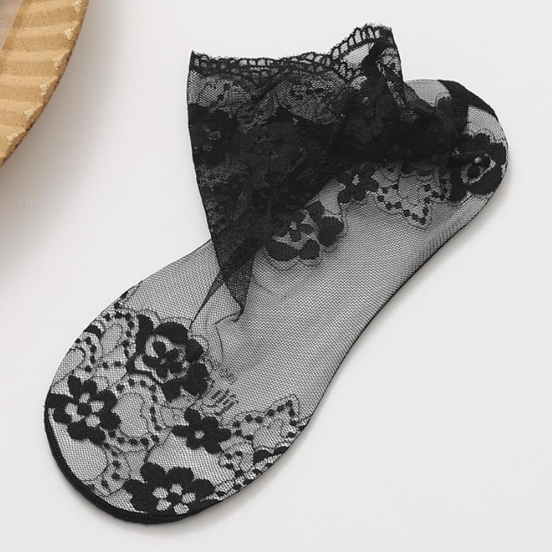 1 Pair Ultra-Thin Lace Ankle Socks Breathable Mesh Socks for Spring and Summer
