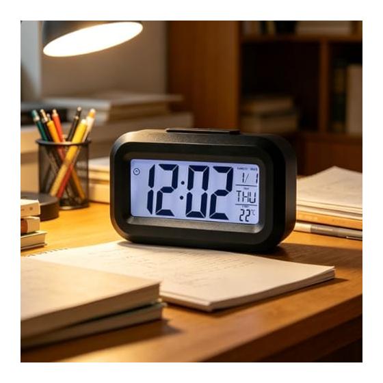 Clock Small LCD Display for Desk Electronic Clock Time Western Year Date Synchronized Display of Day of the Week and Environmental Temperature Meets