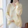 Women's 3D Honeycomb Stitch V-Neck Wool Sweater, Long Sleeve Loose Crochet Knitwear