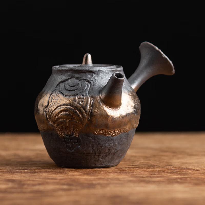 Stout Coarse Pottery Metallic Glaze Handled Teapot