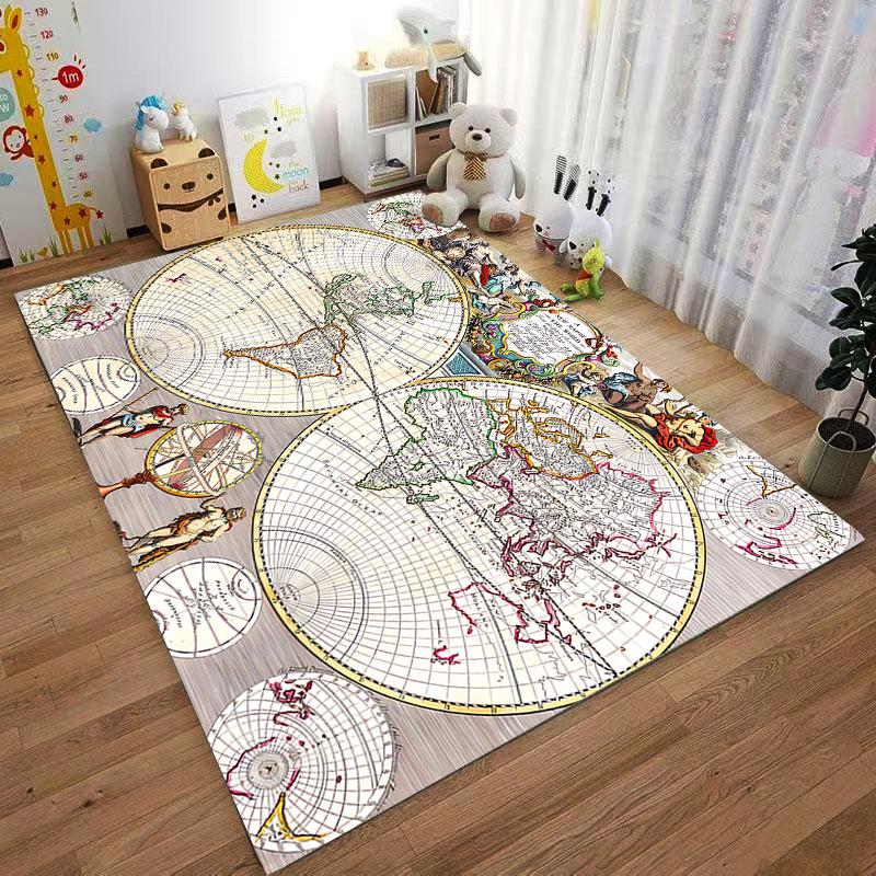 Vintage World Map Art Carpet Suitable As a Non-slip Mat for the Living Room or Bedroom Sofa