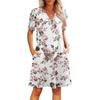 Women's Summer V-Neck Casual Beach Dresses Pod Short Sleeve Vintage Floral Print Dresses