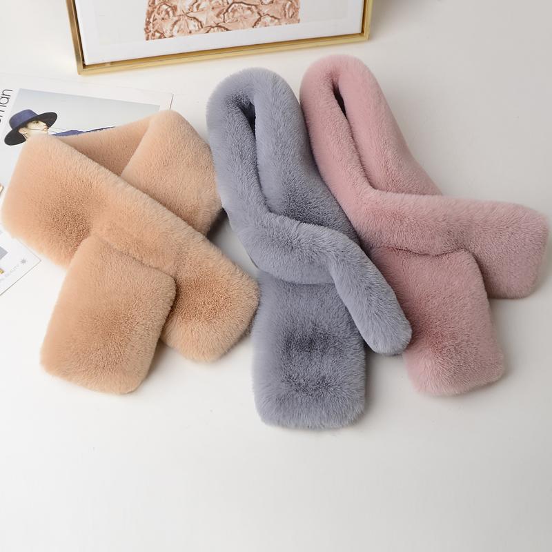 Winter Thick Furry Scarf Female Imitation Rex Rabbit Fur Joker Scarf Set Warm Plush Cross Fur Collar.