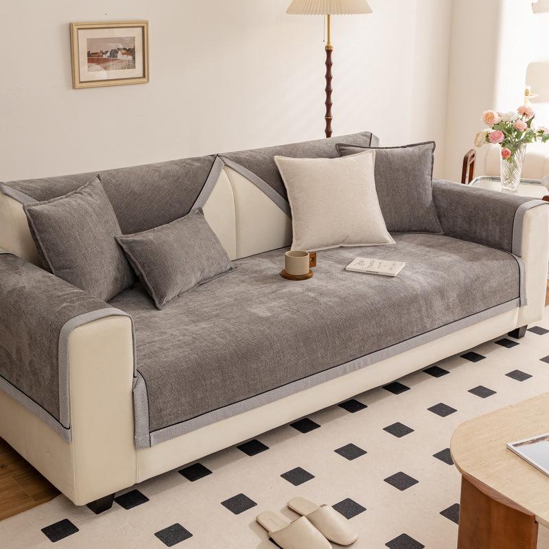 Covor de Sofă Chenille Universal Patru Sezoane Culoare Solidă Husă de Pernă pentru Canapea Chaise Longue în Formă de L Husă de Protecție pentru Sofă Living Acasă